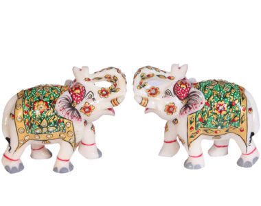 Marble Meenakari Crafted Elephant Pair Showpiece