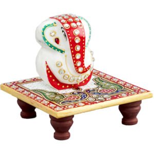Multicolor Marble Ganesh With Chowki For Puja