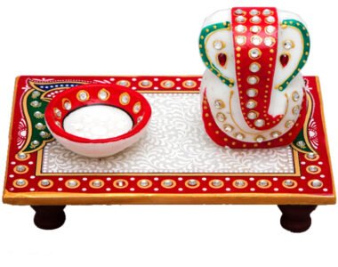 Marble Handicrafts Chowki With Ganesh Ji & Diya