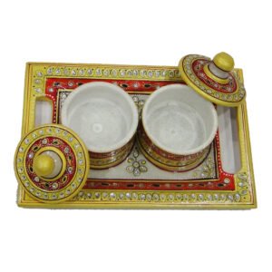 Marble Meenakari Crafted 2 Dibbi With Lid & Tray