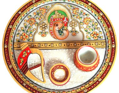 Ganesh Marble Meenakari Pooja Thali Online For Ladies