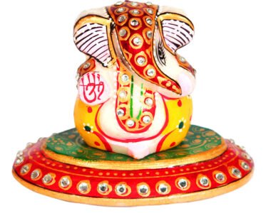 Marble Meenakari Crafted Lord Ganesha In Oval Plate
