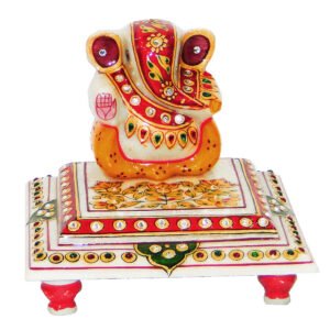 Marble & Stone Crafted Lord Ganesh Idol Sitting On Chowki