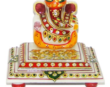 Marble Lord Ganesh Idol With Chowki