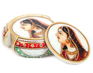 Marble Handicraft Tea Coaster With Rajpooti Lady Figure